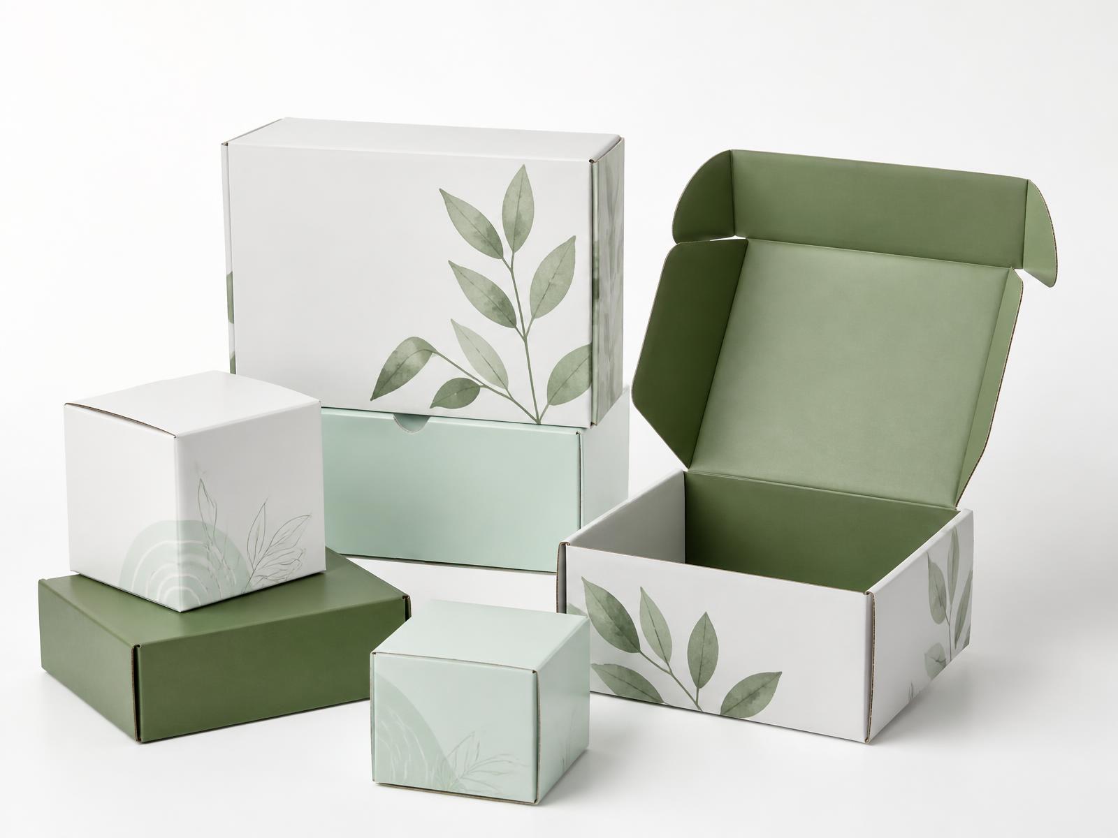 Custom printed white and green mailer, rigid and folding carton boxes